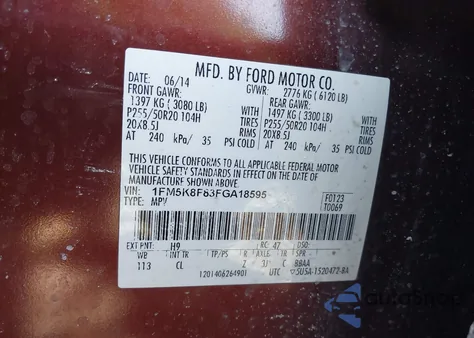 2015 Ford Explorer Limited from USA, damaged, VIN 1FM5K8F83FGA18595